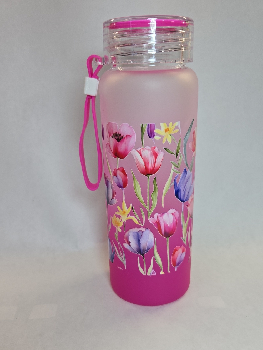 Pink Floral Water Bottle with Carry Loop - Everyday Hydration